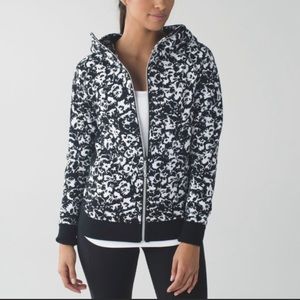 Lululemon Scuba Hoodie III FLSW Black White Floral Fleece Zip Jacket